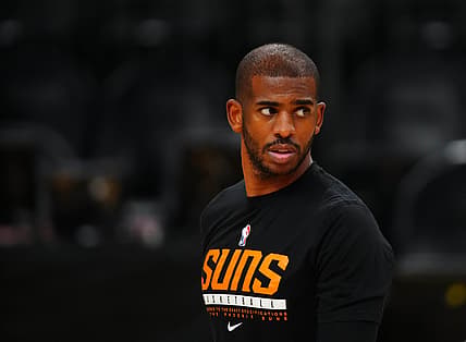 Jul 5, 2021; Phoenix, AZ, USA; Phoenix Suns guard Chris Paul during NBA Finals Media Day at Phoenix Suns Arena. Mandatory Credit: Mark J. Rebilas-USA TODAY Sports