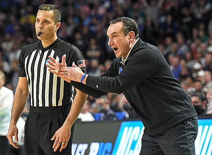 Duke University Head Coach Mike Krzyzewski calls a timeout during the second half of the NCAA Div. 1 Men's Basketball Tournament preliminary round game at Bon Secours Wellness Arena in Greenville, S.C. Sunday, March 20, 2022.

Ncaa Men S Basketball Second Round Duke Vs Michigan State