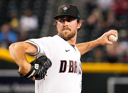 Jul 5, 2022; Phoenix, Arizona, USA; Arizona Diamondbacks starting pitcher Tyler Gilbert (49) throws to the San Francisco Giants in the first inning at Chase Field.

Mlb Giants At Diamondbacks