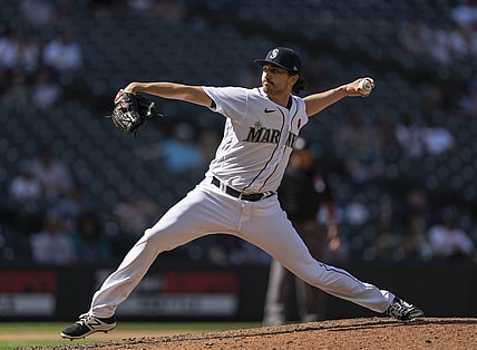 May 31, 2021; Seattle, Washington, USA;  Seattle Mariners reliever Daniel Zamora (62) delivers a pitch during the tenth inning of a game against the Oakland Athletics at T-Mobile Park. The Mariners won 6-5 in 10 innings. Mandatory Credit: Stephen Brashear-USA TODAY Sports