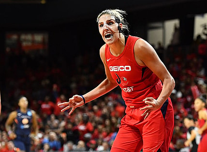 Oct 10, 2019; Washington, DC, USA; Washington Mystics forward Elena Delle Donne (11) reacts against the Connecticut Sun during the fourth quarter in game five of the 2019 WNBA Finals at Entertainment and Sports Ar. Mandatory Credit: Brad Mills-USA TODAY Sports