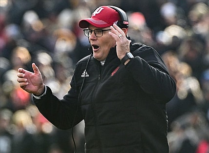 Nov 25, 2023; West Lafayette, Indiana, USA; Indiana Hoosiers head coach Tom Allen reacts during the second half at Ross-Ade Stadium. Mandatory Credit: Robert Goddin-USA TODAY Sports