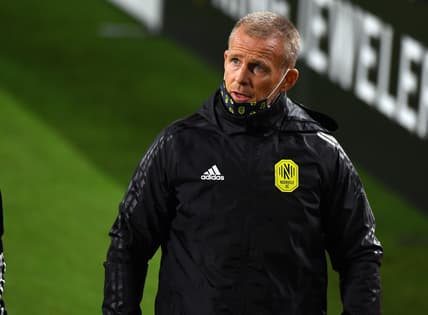 Sep 23, 2020; Nashville, TN, USA; Nashville SC head coach Gary Smith walks off the field at the end of the first half against the D.C. United at Nissan Stadium. Mandatory Credit: Christopher Hanewinckel-USA TODAY Sports
