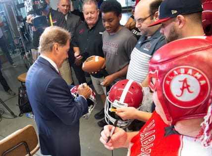 July 19, 2022; Atlanta,GA, USA; Alabama head coach Nick Saban signs autographs for fans during SEC Media Days at the College Football Hall of Fame in Atlanta Tuesday, July 19, 2022. Gary Cosby Jr.-The Tuscaloosa News

Alabama At Sec Media Days
