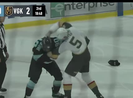 Vegas Golden Knights Daniil Chayka fight. Nathan Villeneuve.