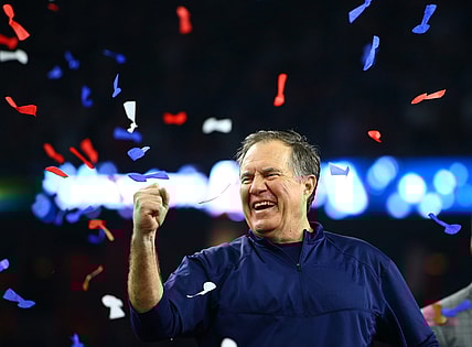 Feb 5, 2017; Houston, TX, USA; New England Patriots head coach Bill Belichick celebrates after defeating the Atlanta Falcons during Super Bowl LI at NRG Stadium. Mandatory Credit: Mark J. Rebilas-USA TODAY Sports