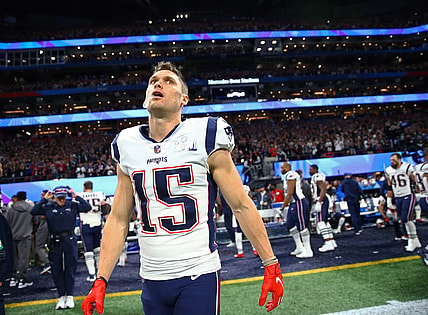 Feb 3, 2019; Atlanta, GA, USA; New England Patriots wide receiver Chris Hogan (15) against the Los Angeles Rams in Super Bowl LIII at Mercedes-Benz Stadium. Mandatory Credit: Mark J. Rebilas-USA TODAY Sports