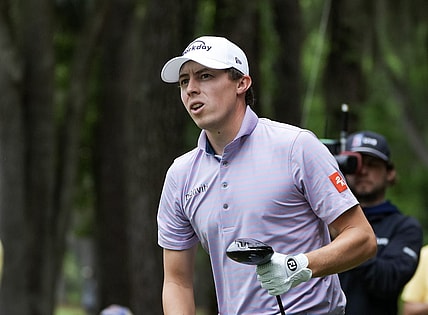 Apr 13, 2023; Hilton Head, South Carolina, USA; Matthew Fitzpatrick watches his tee shot during the first round of the RBC Heritage golf tournament. Mandatory Credit: David Yeazell-USA TODAY Sports