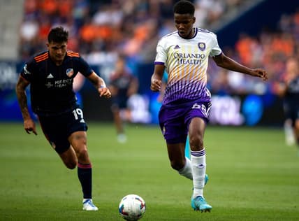 Orlando City defender Thomas Williams (68) dribbles down pitch in the first half of the MLS match between between the FC Cincinnati and the Orlando City at TQL Stadium in Cincinnati on Friday, June 24, 2022.

Orlando City At Fc Cincinnati 151