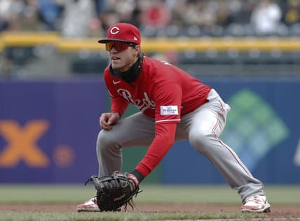 Apr 23, 2023; Pittsburgh, Pennsylvania, USA;  Cincinnati Reds first baseman Wil Myers (4) in the field against the Pittsburgh Pirates during the fourth inning at PNC Park. Mandatory Credit: Charles LeClaire-USA TODAY Sports
