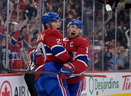 NHL: Ottawa Senators at Montreal Canadiens, nick suzuki, juraj slafkovsky