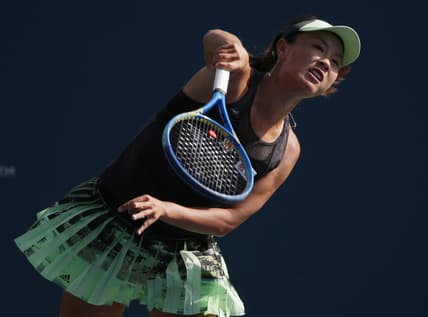Aug 26, 2019; Flushing, NY, USA; Shuai Peng of China returns serves against Varvara Lepchenko of the United States in a first round match on day one of the 2019 U.S. Open tennis tournament at USTA Billie Jean King National Tennis Center. Mandatory Credit: Jerry Lai-USA TODAY Sports
