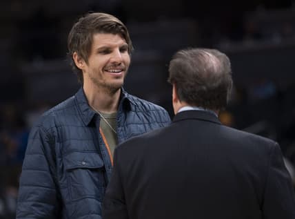 Dec 27, 2022; Indianapolis, Indiana, USA; Atlanta Hawk former player Kyle Korver looks on before the gam at Gainbridge Fieldhouse. Mandatory Credit: Armond Feffer-USA TODAY Sports