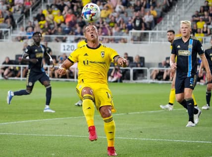 Jul 3, 2022; Columbus, Ohio, USA; Columbus Crew forward Erik Hurtado (19) controls the ball against Philadelphia Union in the 2nd half during their MLS game between the Columbus Crew and the Philadelphia Union at Lower.com Field in Columbus, Ohio on July 3, 2022.

Mls Philadelphia Union At Columbus Crew