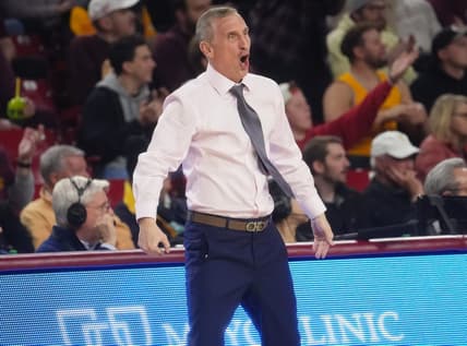 ASU Sun Devils head coach Bobby Hurley yells out to his team as they play the Utah Utes at Desert Financial Arena on Jan. 4, 2023.