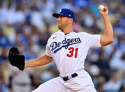 Jul 22, 2022; Los Angeles, California, USA;  Los Angeles Dodgers starting pitcher Tyler Anderson (31) throws to the plate in the first inning against the San Francisco Giants at Dodger Stadium. Mandatory Credit: Jayne Kamin-Oncea-USA TODAY Sports