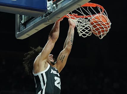 Dec 29, 2022; Indianapolis, Indiana, USA;  Providence Friars guard Devin Carter (22) dunks against the Butler Bulldogs during the first half at Hinkle Fieldhouse. Mandatory Credit: Robert Goddin-USA TODAY Sports