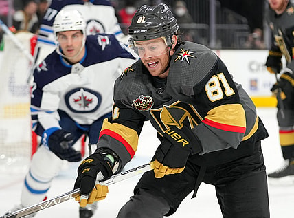 Jan 2, 2022; Las Vegas, Nevada, USA; Vegas Golden Knights center Jonathan Marchessault (81) is pictured during the second period against the Winnipeg Jets at T-Mobile Arena. Mandatory Credit: Stephen R. Sylvanie-USA TODAY Sports