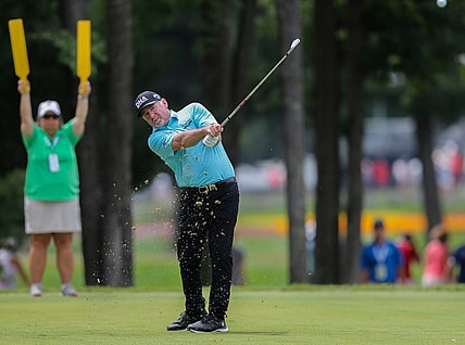 Rod Pampling hits his tee shot on the 7th hole during the third round of the 2023 U.S. Senior Open on Saturday, July 1, 2023, at SentryWorld in Stevens Point, Wis. Pampling fell to a tie for 20th place after shooting a round of 77 on Saturday.
Tork Mason/USA TODAY NETWORK-Wisconsin