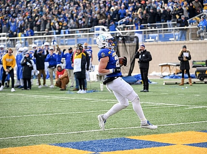 South Dakota State   s Isaiah Davis runs the ball in for a two-point conversion while playing Holy Cross in the FCS quarterfinals on Saturday, December 10, 2022, in Sioux Falls.

Fcs Quarterfinal 016
