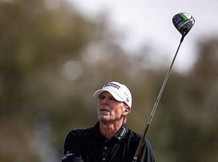 Steve Stricker tees off on 18 during the final round of the Galleri Classic in Rancho Mirage, Calif., Sunday, March 26, 2023.