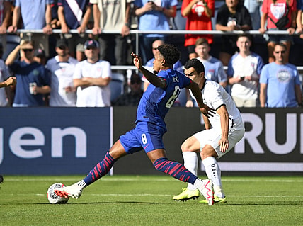 Sep 9, 2023; St. Louis, Missouri, UNITED STATES; United States' Weston McKennie (8) during the match against Uzbekistan at CITY Park. Mandatory Credit: Scott Rovak-USA TODAY Sports