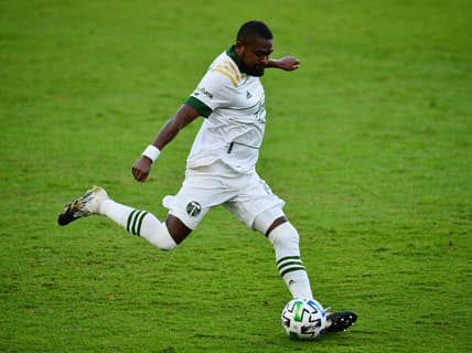 Nov 8, 2020; Los Angeles, CA, Los Angeles, CA, USA; Portland Timbers defender Chris Duvall (15) passes the ball against Los Angeles FC during the first half at Banc Of California Stadium. Mandatory Credit: Gary A. Vasquez-USA TODAY Sports