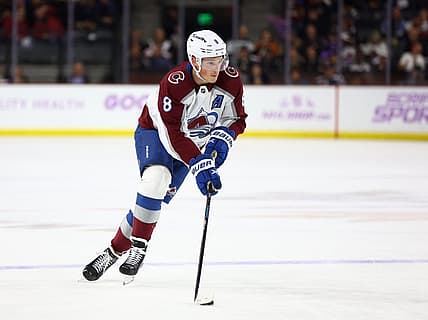 Nov 30, 2023; Tempe, Arizona, USA; Colorado Avalanche defenseman Cale Makar (8) against the Arizona Coyotes at Mullett Arena. Mandatory Credit: Mark J. Rebilas-USA TODAY Sports
