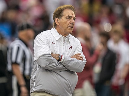 Nov 26, 2022; Tuscaloosa, Alabama, USA; Alabama Crimson Tide head coach Nick Saban prior to the game against the Auburn Tigers at Bryant-Denny Stadium. Mandatory Credit: Marvin Gentry-USA TODAY Sports