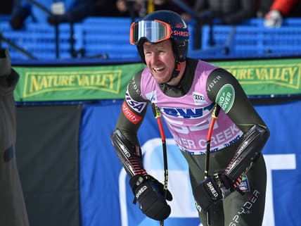 Dec 6, 2019; Avon, CO, USA; Ted Ligety in the finish area during the Super G of the Birds of Prey FIS Ski World Cup at Beaver Creek. Mandatory Credit: Michael Madrid-USA TODAY Sports