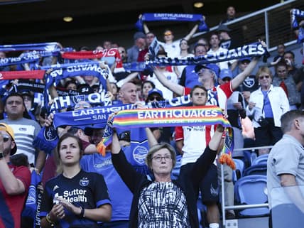 Aug 3, 2019; San Jose, CA, USA; San Jose Earthquakes fans hold up their scarves before the game against the Columbus Crew SC at Avaya Stadium. Mandatory Credit: Kelley L Cox-USA TODAY Sports
