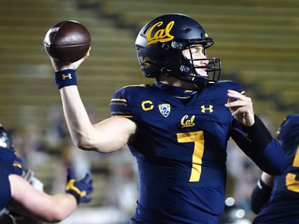 Dec 5, 2020; Berkeley, California, USA; California Golden Bears quarterback Chase Garbers (7) throws the ball against the Oregon Ducks during the third quarter at California Memorial Stadium. Mandatory Credit: Kelley L Cox-USA TODAY Sports