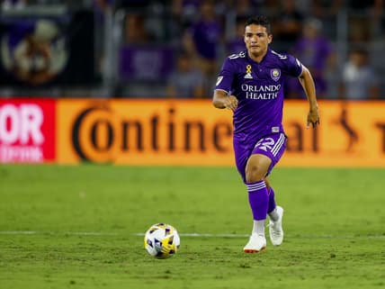Sep 15, 2021; Orlando, Florida, USA; Orlando City forward Alexander Alvarado (22) controls the ball against CF Montreal in the second half at Orlando City Stadium. Mandatory Credit: Nathan Ray Seebeck-USA TODAY Sports
