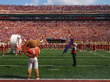 Texas Longhorns mascot HookEm stands for the national anthem before the game against Alabama at Royal Memorial Stadium on Sep. 10, 2022.

Aem Texas Vs Alabama 32