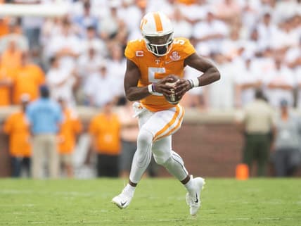 Tennessee quarterback Hendon Hooker (5) scrambles with the ball during an NCAA college football game against Florida on Saturday, September 24, 2022 in Knoxville, Tenn.

Utvflorida0924