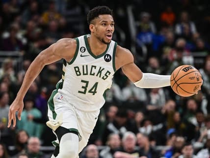 Jan 29, 2023; Milwaukee, Wisconsin, USA; Milwaukee Bucks forward Giannis Antetokounmpo (34) drives for the basket in the third quarter during game against the New Orleans Pelicans at Fiserv Forum. Mandatory Credit: Benny Sieu-USA TODAY Sports