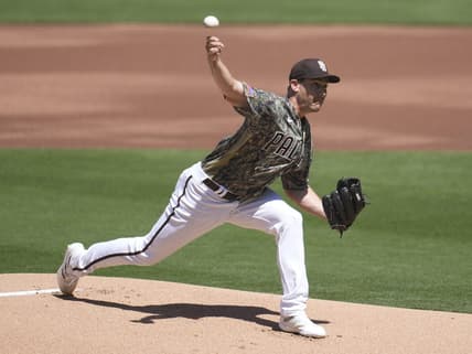 Apr 2, 2023; San Diego, California, USA;  San Diego Padres starting pitcher Seth Lugo (67) throws a pitch against the Colorado Rockies first inning at Petco Park. Mandatory Credit: Ray Acevedo-USA TODAY Sports
