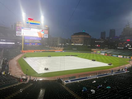 The Detroit Tigers and Atlanta Braves spent Tuesday, June 13, 2023, in a rain delay because of inclement weather at Comerica Park.