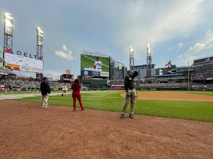 Jun 6, 2023; Cumberland, Georgia, USA; A general view of the field during a weather delay prior to the game between the Atlanta Braves against the New York Mets at Truist Park. Mandatory Credit: Dale Zanine-USA TODAY Sports