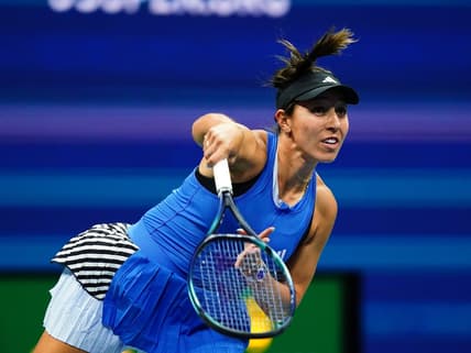 Aug 31, 2023; Flushing, NY, USA;   Jessica Pegula of the United States serves against Patricia Maria Tig of Romania on day four of the 2023 U.S. Open tennis tournament at the USTA Billie Jean King National Tennis Center. Mandatory Credit: Jerry Lai-USA TODAY Sports