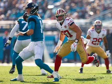 Jacksonville Jaguars' Trevor Lawrence, San Francisco 49ers Nick Bosa
