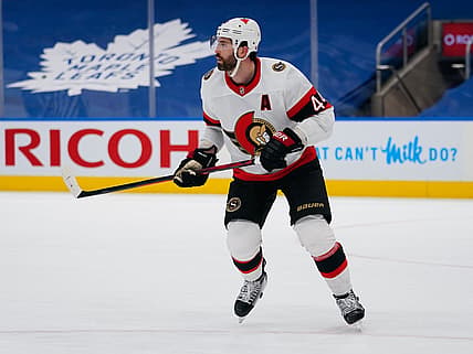 Feb 17, 2021; Toronto, Ontario, CAN; Ottawa Senators defenseman Erik Gudbranson (44) skates against he Toronto Maple Leafs at Scotiabank Arena. Toronto defeated Ottawa 2-1. Mandatory Credit: John E. Sokolowski-USA TODAY Sports