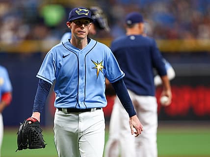 Jun 5, 2022; St. Petersburg, Florida, USA;  Tampa Bay Rays relief pitcher Ryan Yarbrough (48) reacts after being taking out of a game against the Chicago White Sox in the second inning at Tropicana Field. Mandatory Credit: Nathan Ray Seebeck-USA TODAY Sports