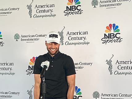 Steph Curry talks to the media on Thursday at Edgewood Tahoe.

Steph Curry Thursday 22