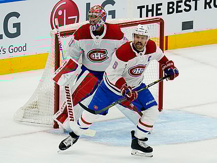 May 20, 2021; Toronto, Ontario, CAN; Montreal Canadiens defenseman Shea Weber (6) and goaltender Carey Price (31)  look for the puck during the first period of game one of the first round of the 2021 Stanley Cup Playoffs against the Toronto Maple Leafs at Scotiabank Arena. Mandatory Credit: John E. Sokolowski-USA TODAY Sports