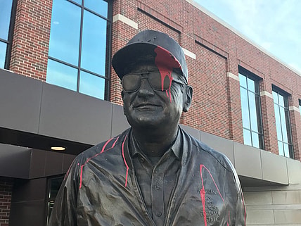 The Bo Schembechler statue was sprayed with red paint in front of the football building on the University of Michigan campus in Ann Arbor Wednesday, Nov. 24, 2021.

Img 1845