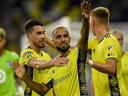 Aug 11, 2023; Nashville, TN, USA; Nashville SC midfielder Hany Mukhtar (10) waves to the crowd after his goal against the Minnesota United during the second half at GEODIS Park. Mandatory Credit: Steve Roberts-USA TODAY Sports