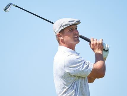 Jul 16, 2021; Sandwich, England, GB; Bryson DeChambeau plays his shot from the third tee during the second round of the Open Championship golf tournament. Mandatory Credit: Peter van den Berg-USA TODAY Sports