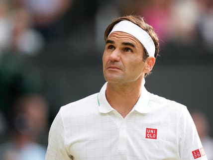 Jul 7, 2021; London, United Kingdom; Roger Federer (SUI) plays against Hubert Hurkacz (POL) in the quarter finals at All England Lawn Tennis and Croquet Club. Mandatory Credit: Peter van den Berg-USA TODAY Sports