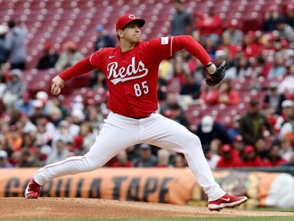 Apr 16, 2023; Cincinnati, Ohio, USA; Cincinnati Reds starting pitcher Luis Cessa (85) throws against the Philadelphia Phillies during the first inning at Great American Ball Park. Mandatory Credit: David Kohl-USA TODAY Sports